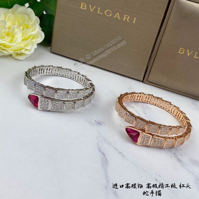Bvlgari飾品 寶格麗925銀紅頭蛇蛇形滿鑽手鐲 時尚高級精品 寶格麗蛇手鐲   zgbq3289